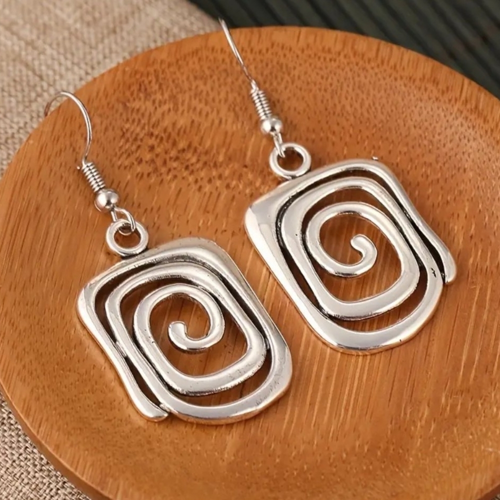 Silver Spiral Drop Earrings